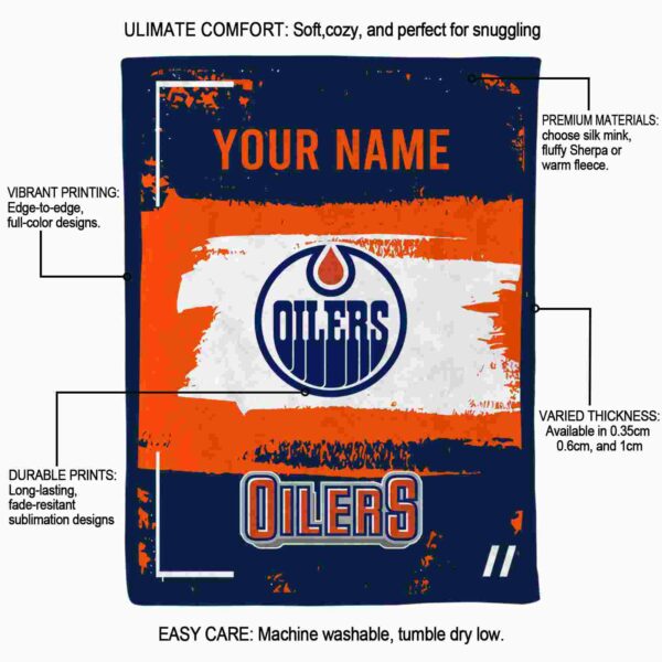 personalized edmonton oilers paint strokes blue white blanket new arrival