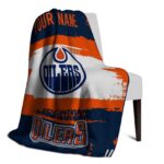 personalized edmonton oilers paint strokes blue white blanket top rated