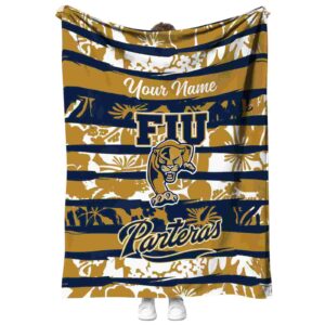 personalized fiu panthers floral stripes blue white blanket best selling