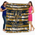 personalized fiu panthers floral stripes blue white blanket fashion forward