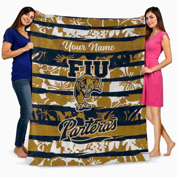 personalized fiu panthers floral stripes blue white blanket fashion forward