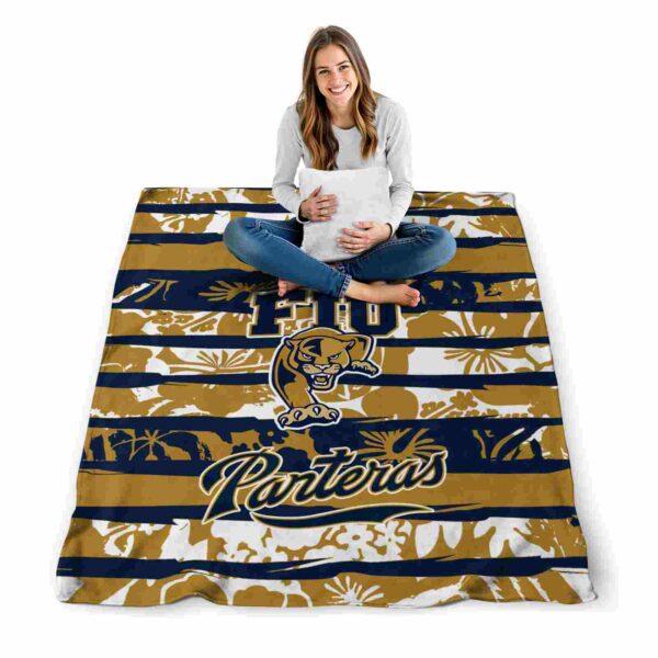 personalized fiu panthers floral stripes blue white blanket high quality