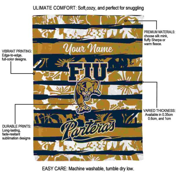 personalized fiu panthers floral stripes blue white blanket new arrival