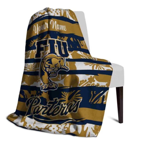 personalized fiu panthers floral stripes blue white blanket top rated