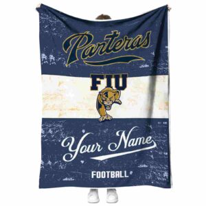 personalized fiu panthers grunge texture blue white blanket best selling