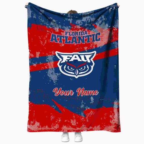 personalized florida atlantic owls grunge streaks blue blanket best selling
