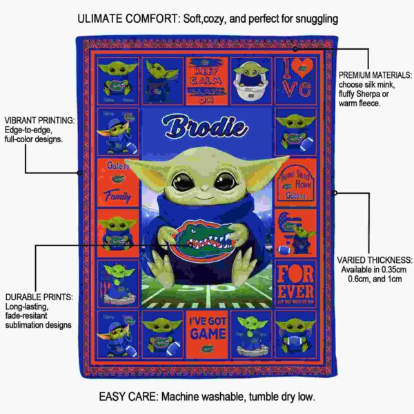 personalized florida gators baby yoda blue blanket new arrival