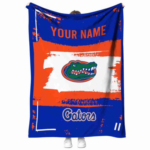 personalized florida gators paint strokes blue white blanket best selling