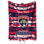 personalized florida panthers floral stripes red white blanket best selling