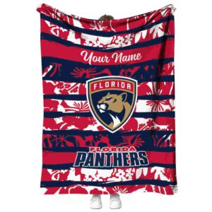 personalized florida panthers floral stripes red white blanket best selling