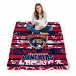 personalized florida panthers floral stripes red white blanket high quality