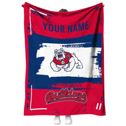 personalized fresno state bulldogs paint strokes red white blanket best selling