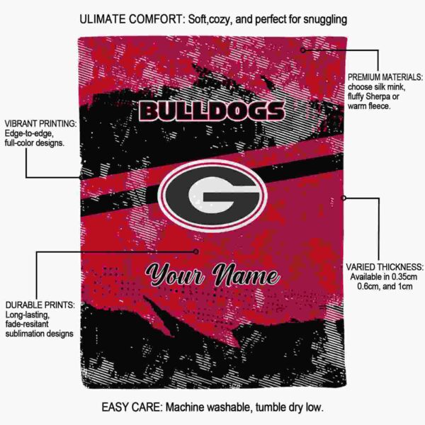 personalized georgia bulldogs grunge streaks red blanket new arrival