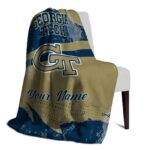 personalized georgia tech yellow jackets grunge streaks gold blanket best selling