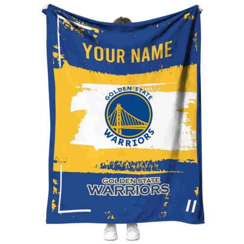 personalized golden state warriors paint strokes blue white blanket best selling
