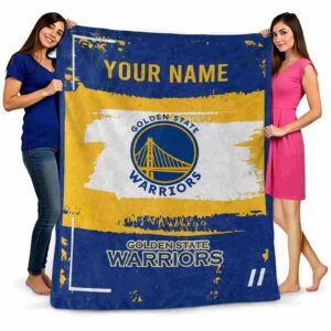 personalized golden state warriors paint strokes blue white blanket fashion forward