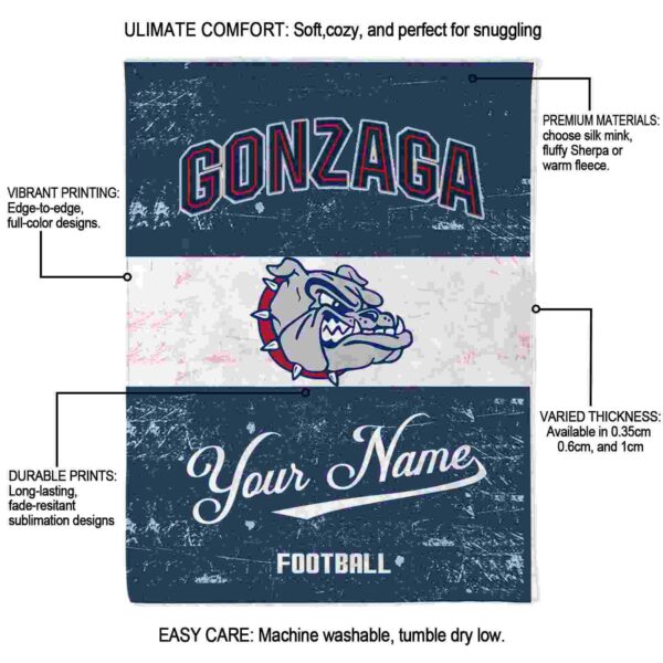 personalized gonzaga bulldogs grunge texture blue white blanket new arrival