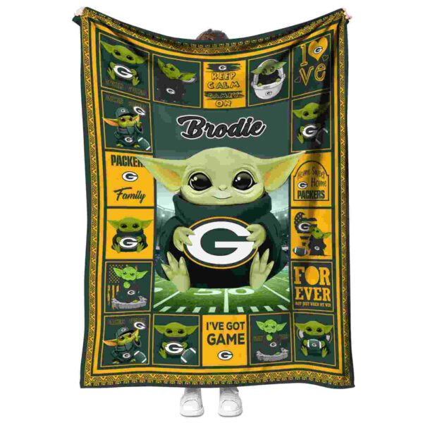 personalized green bay packers baby yoda green blanket best selling