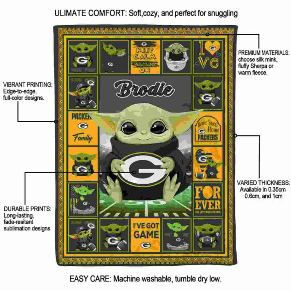personalized green bay packers baby yoda green blanket new arrival