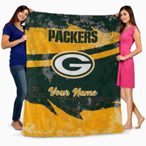 personalized green bay packers grunge streaks green blanket fashion forward