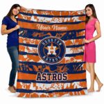 personalized houston astros floral stripes blue white blanket best selling