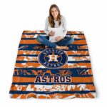 personalized houston astros floral stripes blue white blanket best selling