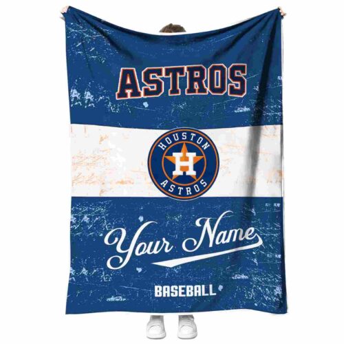 personalized houston astros grunge texture blue white blanket best selling