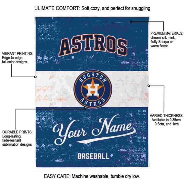 personalized houston astros grunge texture blue white blanket new arrival