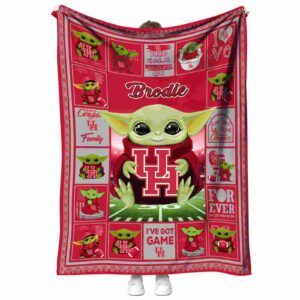 personalized houston cougars baby yoda red blanket best selling