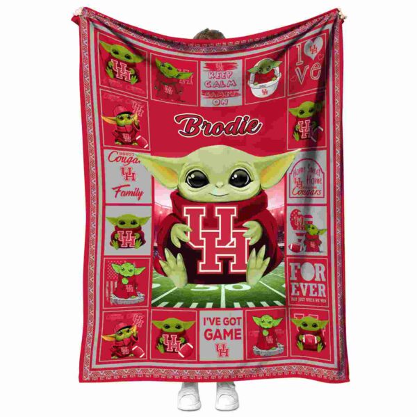 personalized houston cougars baby yoda red blanket best selling