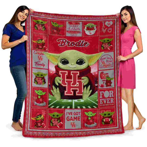 personalized houston cougars baby yoda red blanket fashion forward