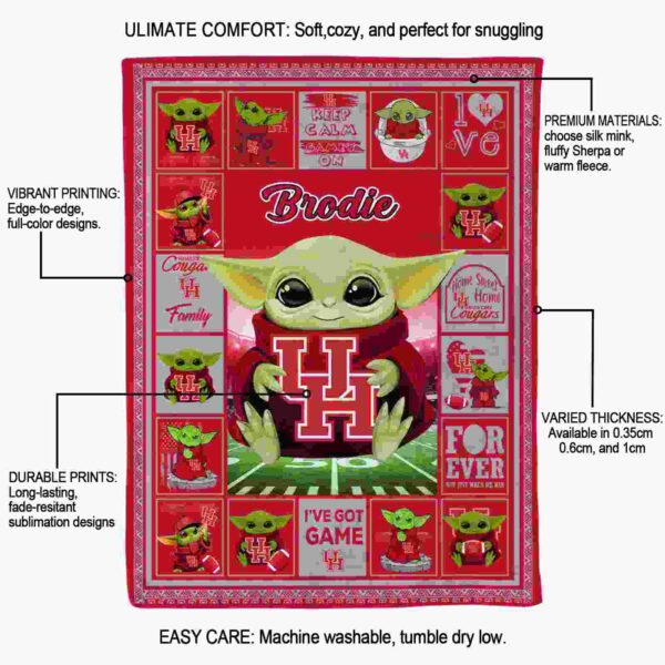 personalized houston cougars baby yoda red blanket new arrival