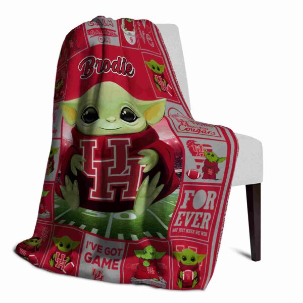 personalized houston cougars baby yoda red blanket top rated