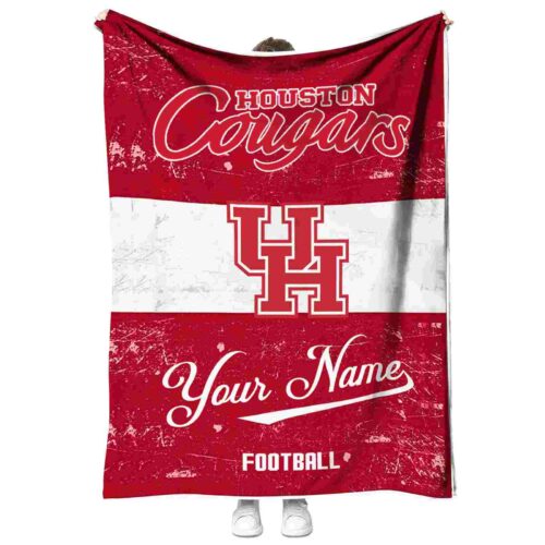 personalized houston cougars grunge texture red white blanket best selling