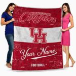 personalized houston cougars grunge texture red white blanket best selling