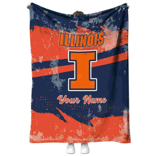 personalized illinois fighting illini grunge streaks blue blanket best selling