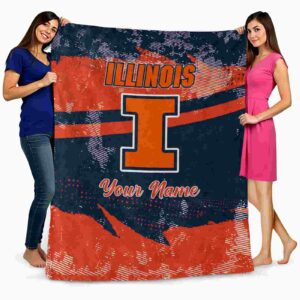 personalized illinois fighting illini grunge streaks blue blanket fashion forward