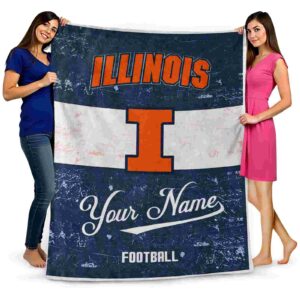 personalized illinois fighting illini grunge texture blue white blanket fashion forward