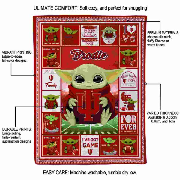 personalized indiana hoosiers baby yoda red blanket new arrival