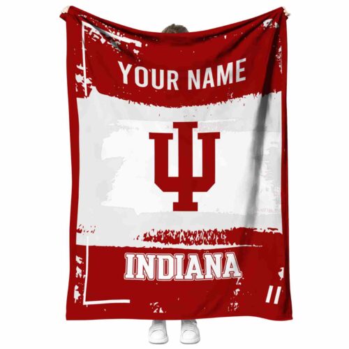 personalized indiana hoosiers paint strokes red white blanket best selling