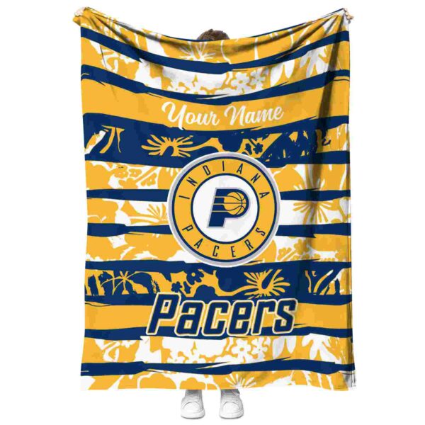 personalized indiana pacers floral stripes blue white blanket best selling