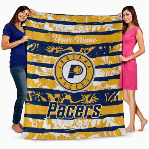 personalized indiana pacers floral stripes blue white blanket fashion forward