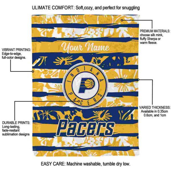personalized indiana pacers floral stripes blue white blanket new arrival