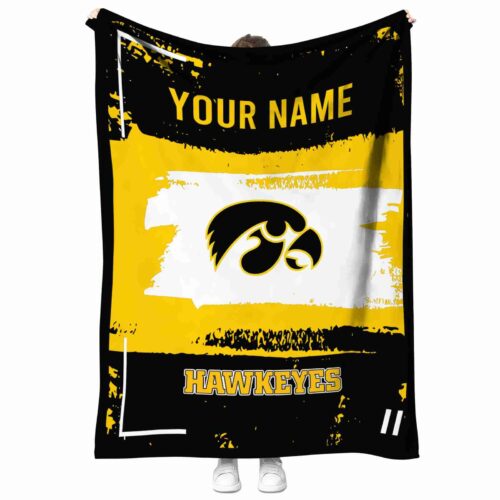 personalized iowa hawkeyes paint strokes black white blanket best selling
