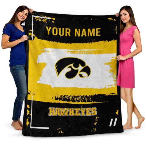 personalized iowa hawkeyes paint strokes black white blanket fashion forward