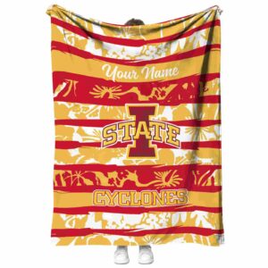 personalized iowa state cyclones floral stripes red white blanket best selling