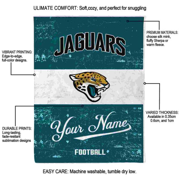 personalized jacksonville jaguars grunge texture teal white blanket new arrival