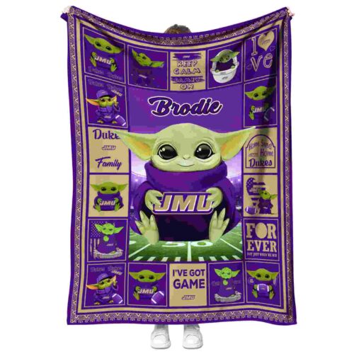 personalized james madison dukes baby yoda purple blanket best selling