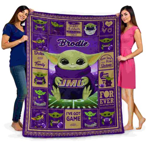 personalized james madison dukes baby yoda purple blanket fashion forward
