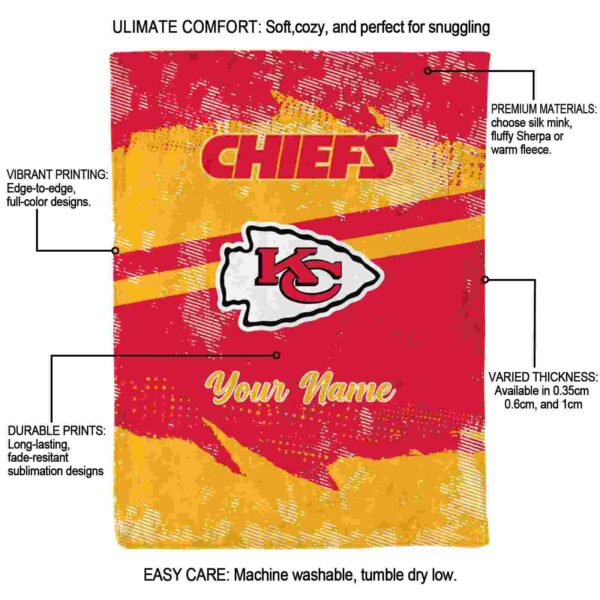 personalized kansas city chiefs grunge streaks red blanket new arrival